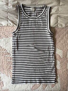 J. Crew Black & White Striped Ribbed Tank